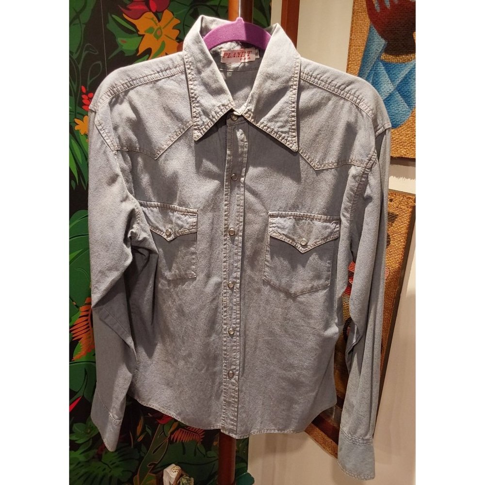 Vintage Planet USA Men's Western Style Lightweight Denim Pearl Snap Shirt. XL